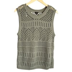 Talbots Olive Green Open-Knit Sleeveless Sweater